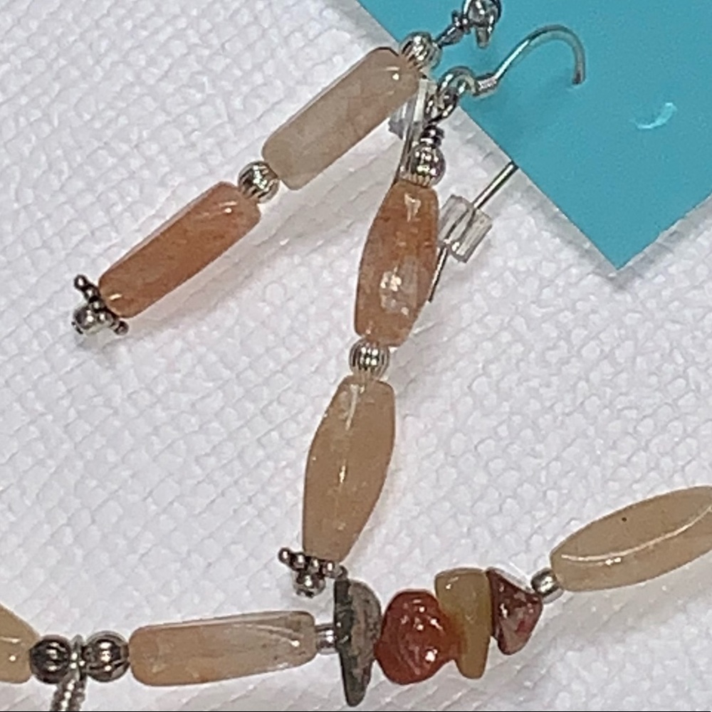 Handcrafted “Just Peachy” Sunstone & Agate Necklace & Earrings Set 925 - Picture 5 of 14